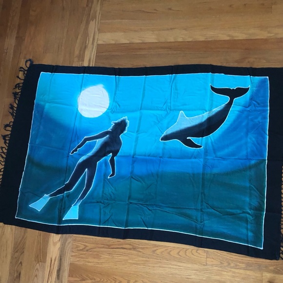Extra Large Beautiful Blue Sarong featuring a diver and a whale from Australia. - Picture 2 of 9